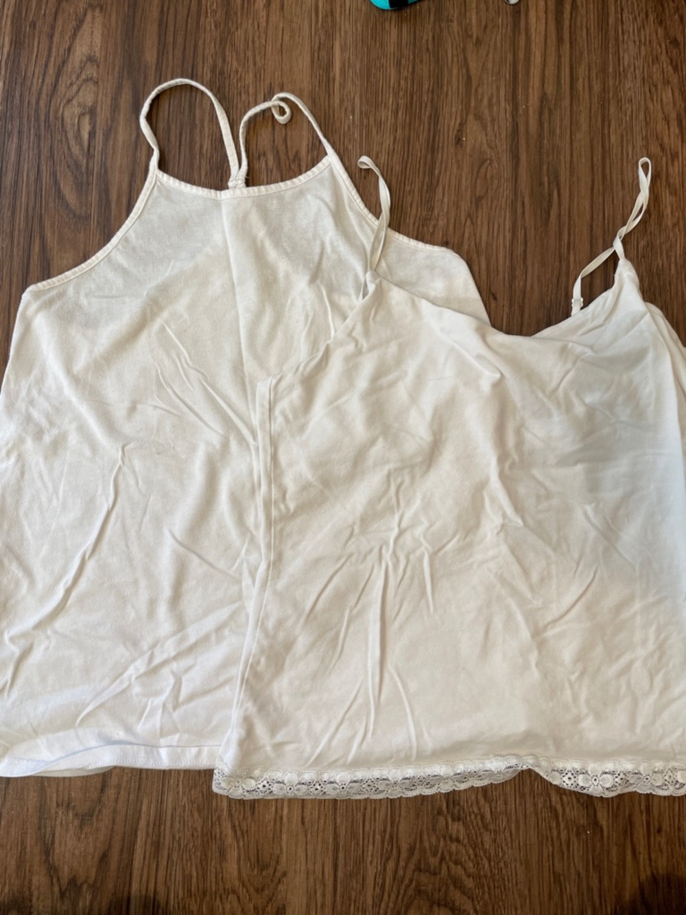 Gap White Lace Hem with shelf bra & old navy High Neck racer back tank white